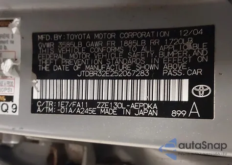 2005 Toyota Corolla Ce z USA, uszkodzony, nr VIN JTDBR32E252067283